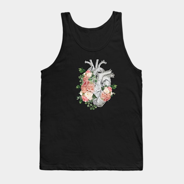 Human heart with pink and white roses, pink flowers Tank Top by Collagedream